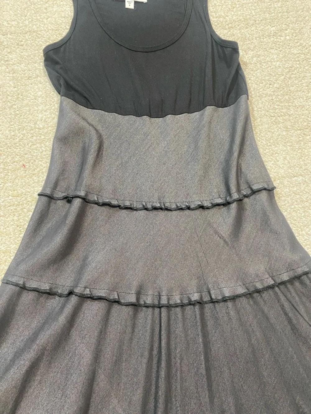 Sleeveless Black Top with Charcoal Tiered Maxi Skirt Karen by Kane Dress SizeS
